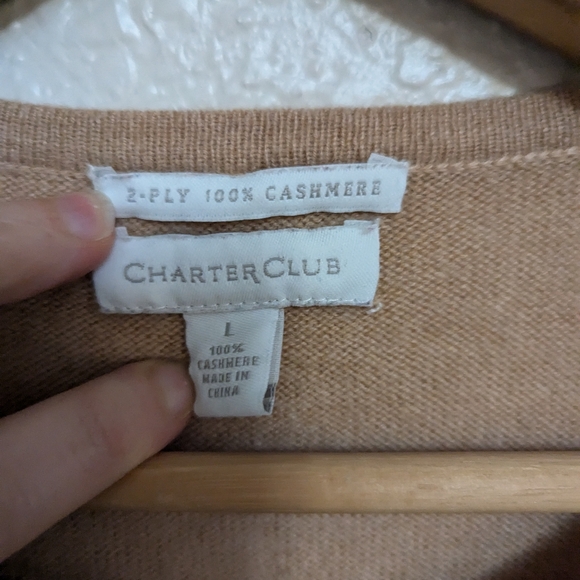 CHARTER CLUB 100% 2ply CASHMERE Cardigan, BEIGE, Women’s Size Large - Picture 6 of 6